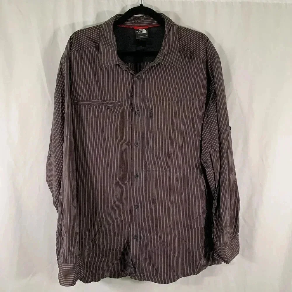 North Face Shirt Men's XXL Red Striped Long Sleeve Button Up Zip Pocket